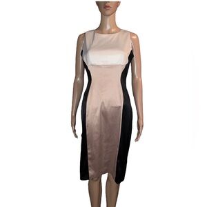 J. Taylor Colorblock Sheath Dress Sleeveless Black Champagne Gold 6